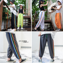 Love wooden boy 2020 Summer new boy and girl color ribbon thin sports pants anti mosquito pants quick dry ankle-length pants 3998