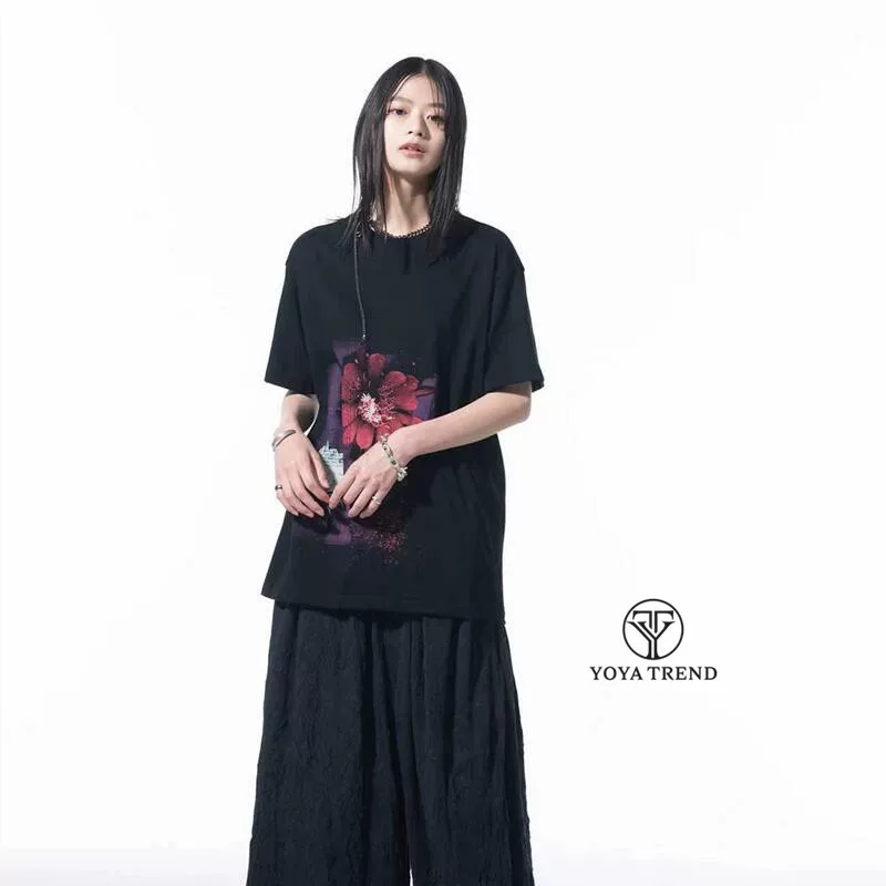 Футболка мужская и женская с коротким рукавом YOHJI YAMAMOTO кимоно Yamamoto Yamamoto Yamamoto Nissan Purple Haze Flower Printing