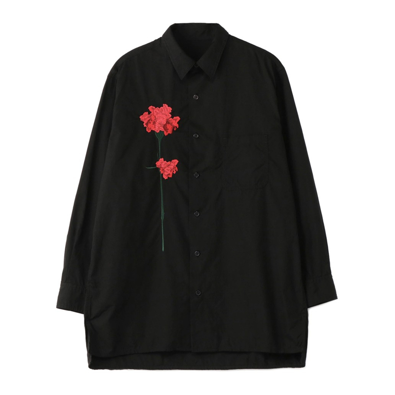 Yohji Yamamoto Japanese-Style Carnation Floral Embroidery Unisex Casual Long-Sleeve Shirt Yohji Yamamoto Japanese-Style Carnation Floral Embroidery Unisex Casual Long-Sleeve Shirt