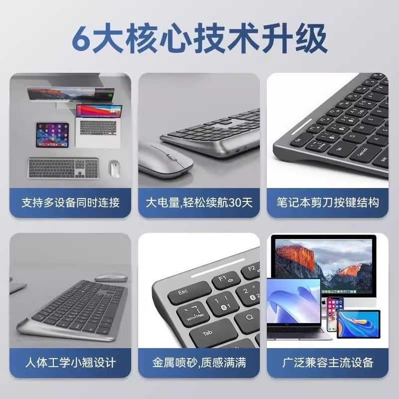 Small Curved Surface Wireless Bluetooth Keyboard and Mouse Set, Ergonomic Laptop Computer, Office Silent Charging Model