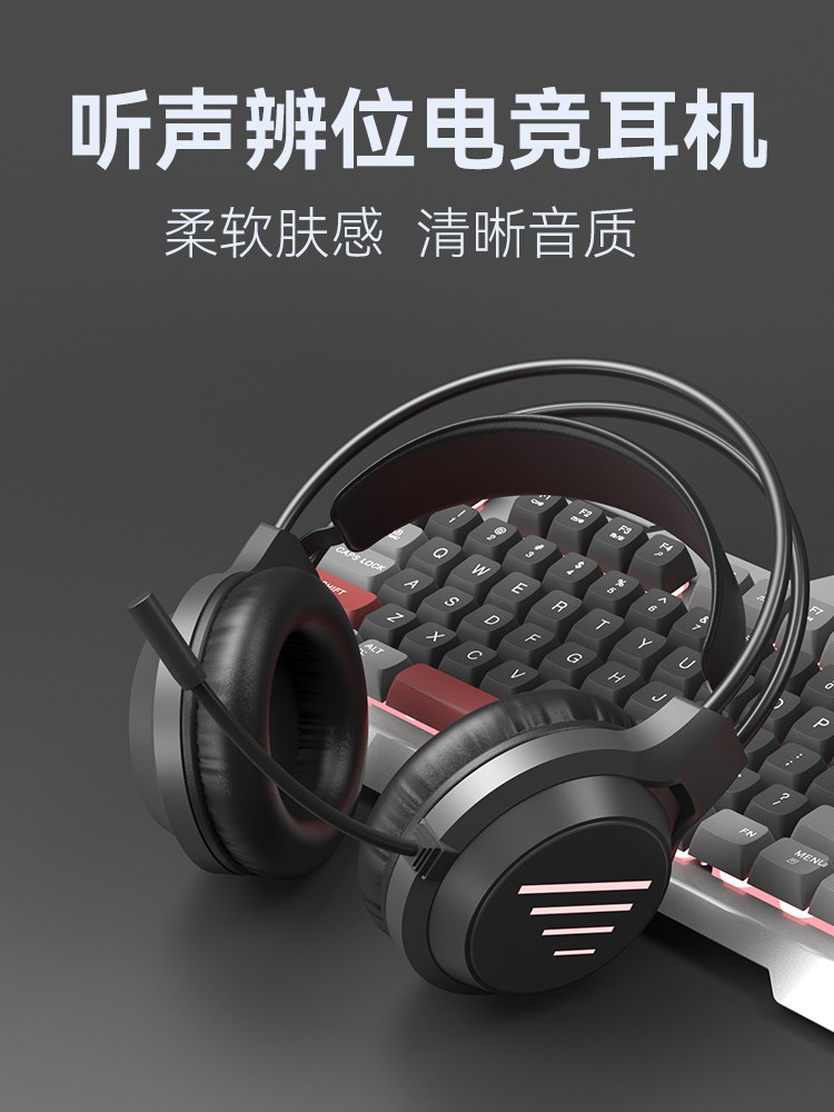 Boys' Keyboard and Mouse Set, Three-Piece Set with Headphones, Metal Mechanical Gaming E-Sports Computer Desktop Wired Keyboard and Mouse