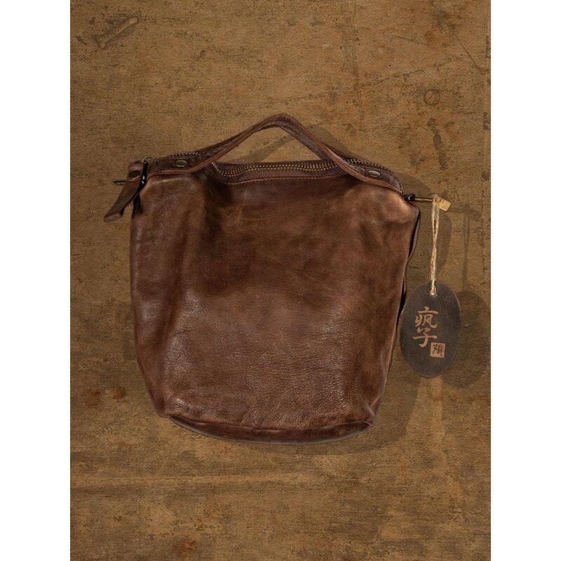 Crazy Zhang Original First-Layer Sheepskin Heavy-Duty Washed Handmade Crossbody Bag, Vintage Versatile 9958