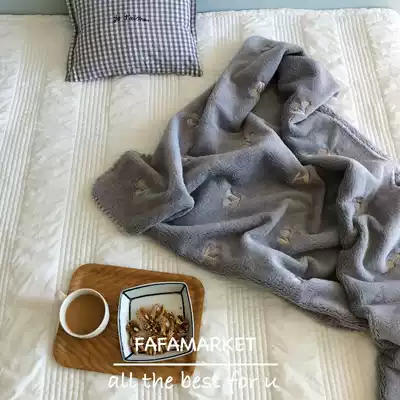 fafamarket Korean cherry embroidery coral fleece blanket Baby blanket Adult blanket