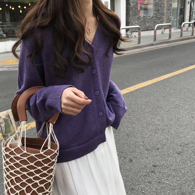 Im để tự làm hè 2019 phong cách mới rất ngắn ngắn v-cổ áo len mỏng áo len nữ lỏng lẻo - Đan Cardigan áo len cổ lọ nữ