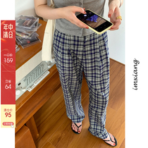 (Mid-year clearance is not returned)im to high waist wide leg plaid pants women loose straight casual mopping trousers