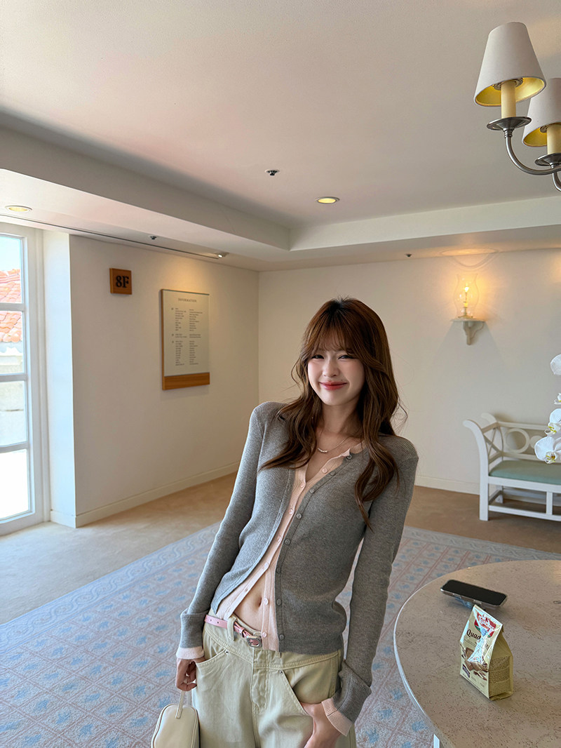 im ~까지 세련된 스택 음악 한 부서 계층의 감각 몸매 가꾸기 맨위 여성 페이크 레이어드 패치워크 색상 양모 니트 오픈 가디건 상세 이미지 5