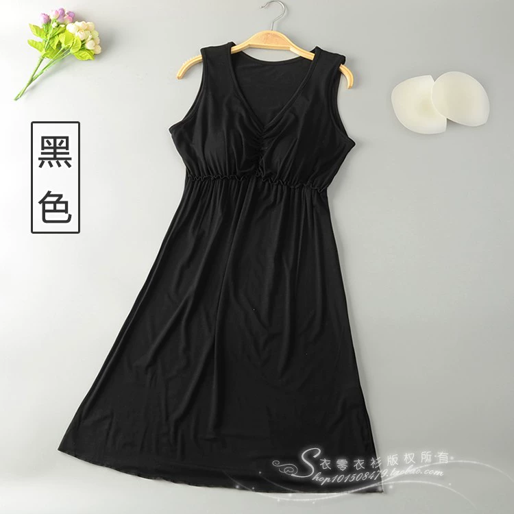 Mùa hè bông phương thức vành đai ngực pad nightdress đồ ngủ ngắn tay áo miễn phí áo ngực một phần mỏng kích thước lớn nhà váy nữ