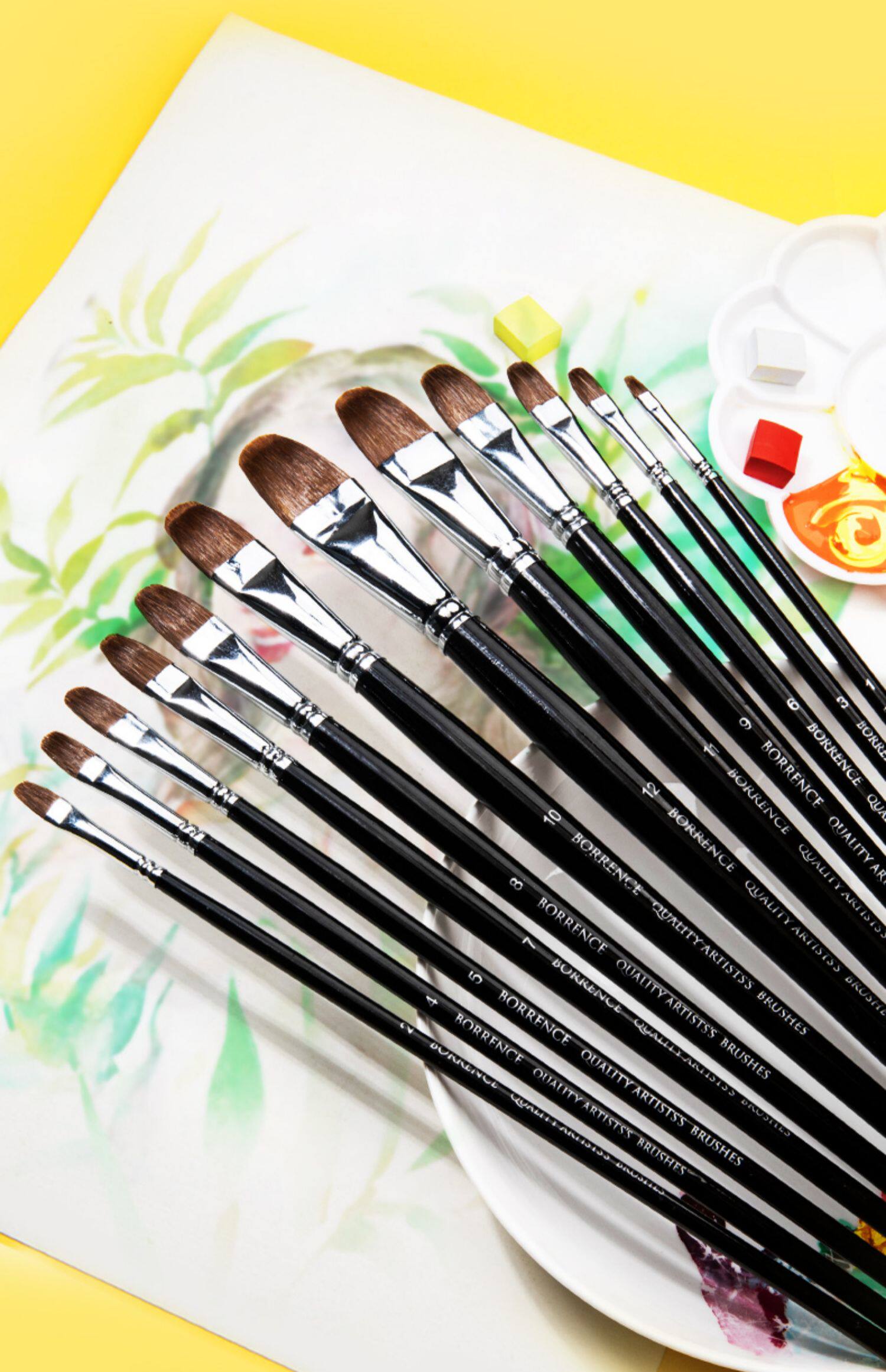 Кисть для рисования масляными красками 水粉画笔套装丙烯画画笔小学生美术用油画笔圆锋狼毫绘画颜料排笔 Borrence