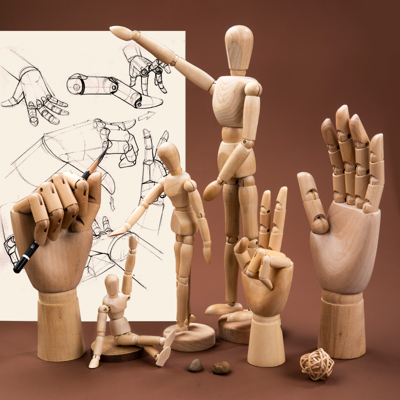  12 Inch Wooden Hand Model Flexible Moveable Fingers Manikin Hand  Figure Left/Right Hand Model for Drawing, Sketching, Painting