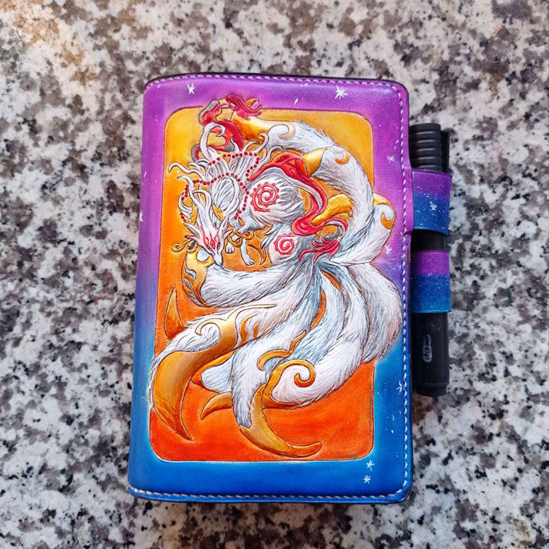 Handmade leather sculptures loose-leaf Ben A6 housing Handbooks Ben Ben Genuine Leather Nine-Tailed Fox Retro Portable Notepad Art