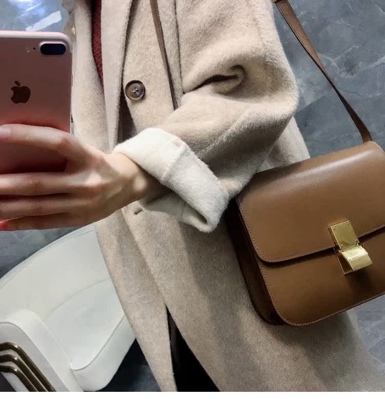 102217 Vẻ đẹp ~ không giống hai mặt kết cấu alpaca! Len tương phản thủ công hai mặt áo G áo khoác nữ cá tính