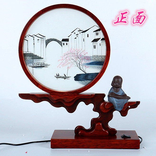 Su Embroidery Pure Handmade Bifacial Embroidered Boutique Pendulum Bed Head Cabinet Table Light Living Room Bedroom Book House Gift