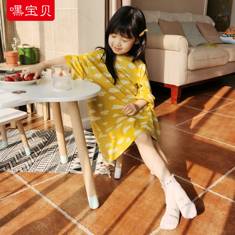 Girl Skirt Clear And Breathable Mesh Skirt Children Pure Cotton Sleeping Skirt Short Sleeve Pyjamas Girl Air Conditioning Home