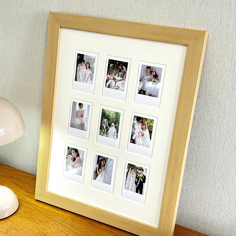 Polaroid Fuji Mini Sq Square Photo Puzzle Photo Frame Photo Wall Cardboard 46 Nine-Grid Natural Wood Color