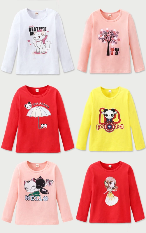 Áo khoác bé gái mùa thu 2018 mới cotton mùa xuân và mùa thu bé gái chạm đáy áo trẻ em quần áo trẻ em áo thun dài tay nữ