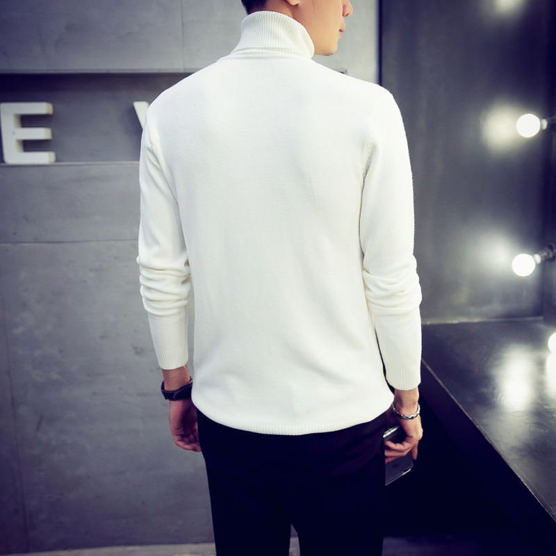 2018 Hàn Quốc Slim Solid màu dài tay áo cao cổ áo len Áo len trắng đáy quần bó sát mùa đông thời trang nam