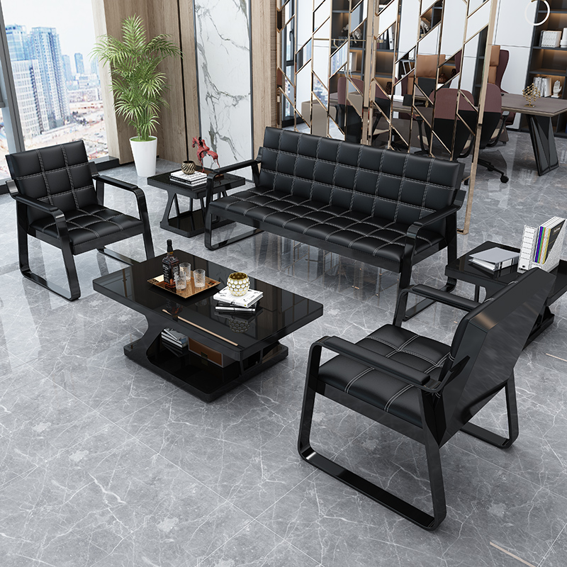 Office sofa coffee table combination set simple modern reception parlor three people iron business office sofa