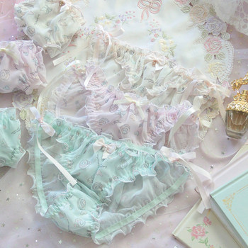 Homemade limited edition Japanese tea star lace-up transparent sexy high school girls' underwear