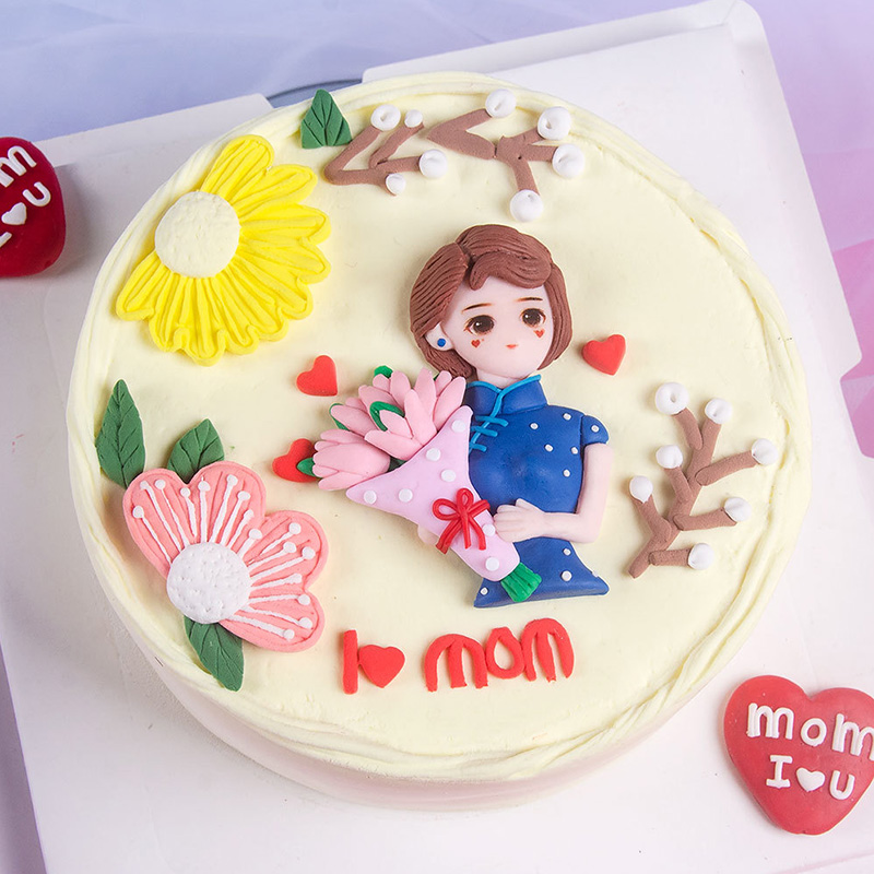 Mother's Day Cake Decorated Chinese Flower Rope Mother Soft Pottery Piece Piece Flower Plugin Baking Dress