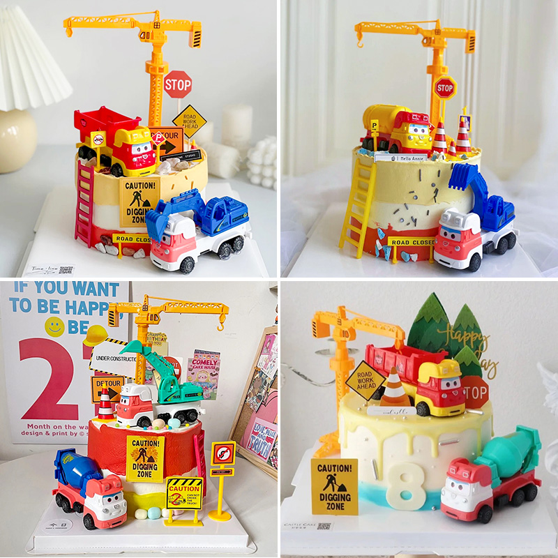 Net red cartoon mixer cement tank cake decoration tower crane engineering dump dump truck dessert piece plugin