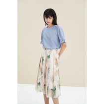 Spot-CCHER Abstract Smudge Print Pleated Skirt Silk Twill Silk Sisi and Women XBLC3922 No folding