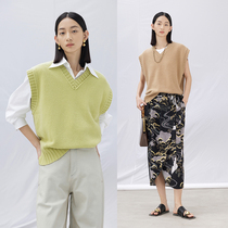 Spot CCHER particle-sensed pineapple with V-collar knitting vest cashmere Sisi and XUZE6214 without folding