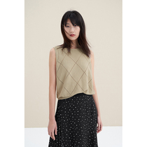 Spot-CCHER diamond hollow out short-sleeved knitted vest cotton and hemp blend Xixi and women XZFB3265