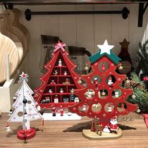 Wooden Christmas tree pendulum pieces hollowed-out Korean mall Home Scene arrangement props shop window Desktop decorations Cubism