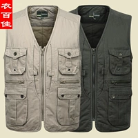 Cotton chần dày trung niên cotton giặt vest vest nam nhiều túi câu cá nhiếp ảnh vest cha áo ba lỗ gym
