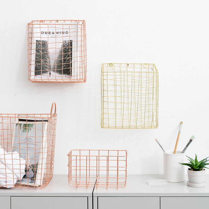 Nordic Country Rose Gold Iron Art Metal Containing Basket Dirty Clothing Basket Home Indoor Debris Containing Basket