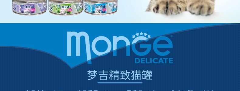 Кошки закуски 意大利monge梦吉湿粮猫罐头汤汁啫喱猫咪多种口味猫罐头80g