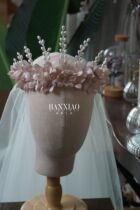 Han Xiao retro flower pearl crown with veil temperament retro wedding bride photography model headdress