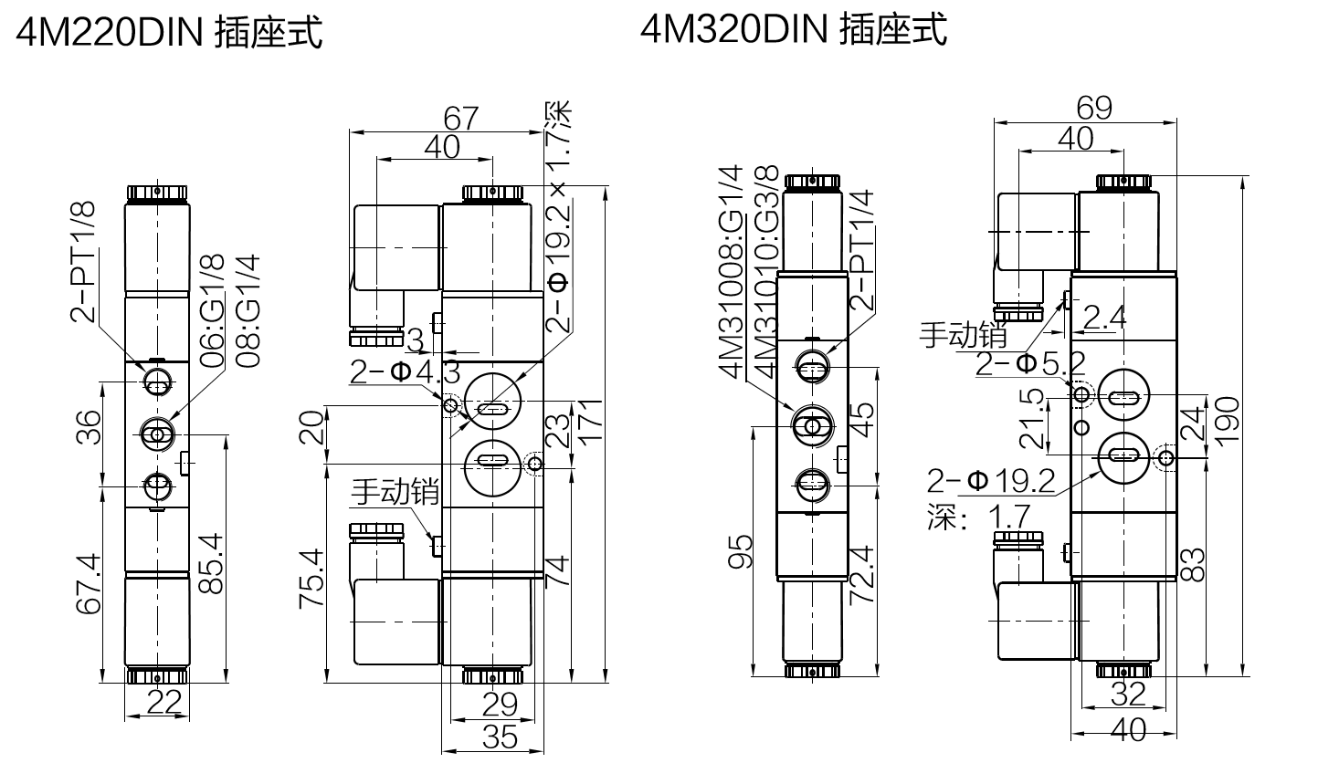 sơ đồ van khí nén 5 3 Van điều khiển điện đôi Delixi loại 4M van điện từ tấm 4M220-08/4M320-10/4M420-15 van khí nén hệ thống điều khiển khí nén van đạp chân khí nén