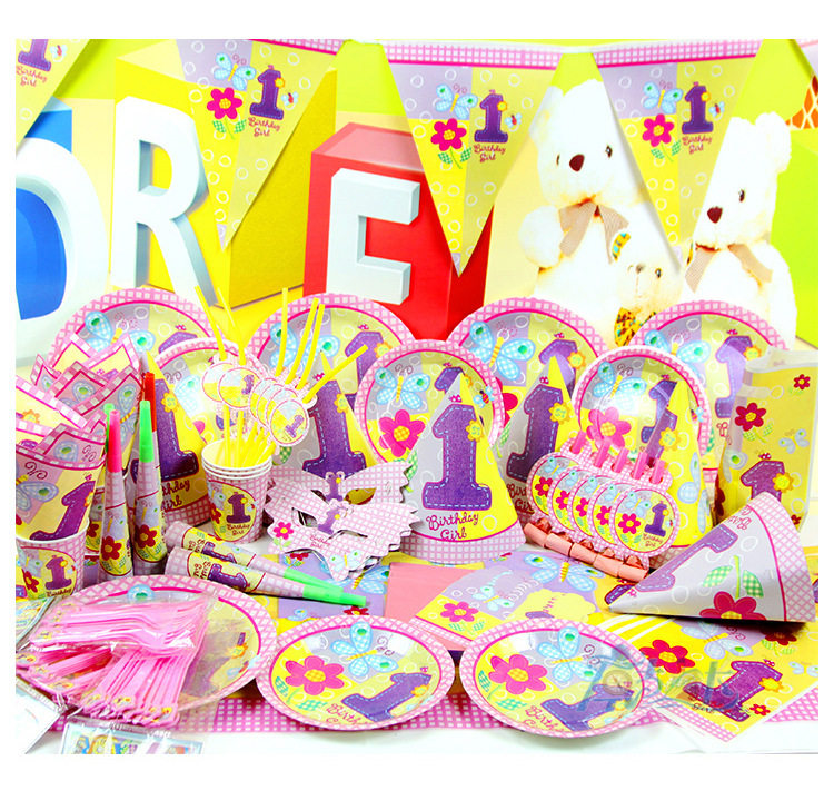 Special clearance one-year-old baby banquet party supplies birthday party disposable tableware invitation card venue layout decoration