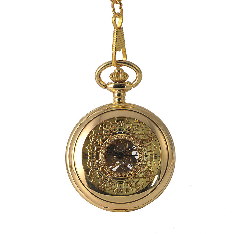 Golden Mechanical Watch Nostalgic Retro Flip Mechanical Pocket Watch Necklace Male and Female Numbers 8935