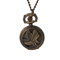 Small Bronze Eagle Flip Necklace Pocket Watch Retro Hollow Eagle Wings Hanging Watch Pocket Watch 6102