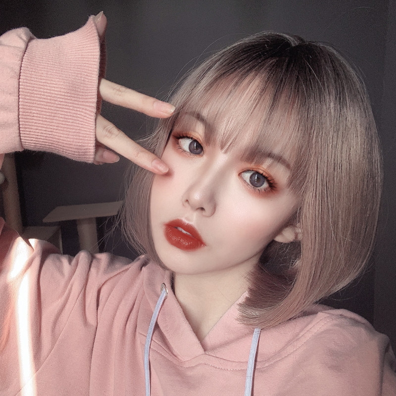 Wig women's short hair round face shape bobo Korean fashion bobo head net red full hood style face repair collarbone hair