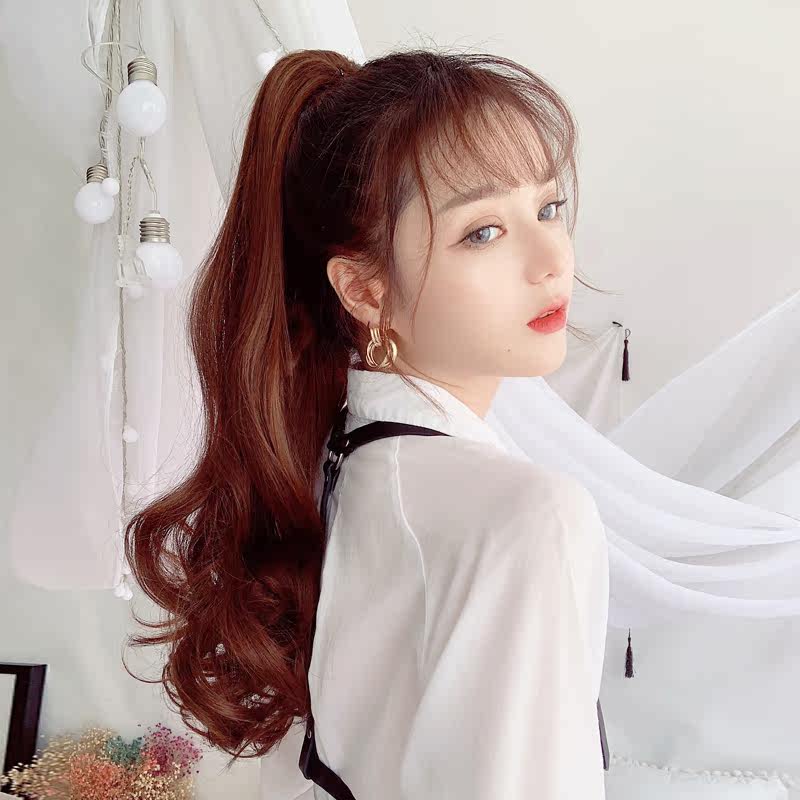 Large Wave Horsetail Braid Wig Woman Long Hair Long Curly Hair Net Red Mini Grip Clip Invisible and Realistic Without