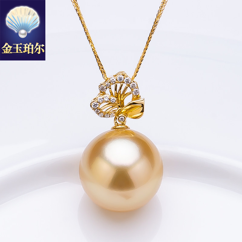 南洋金珠吊坠18K金钻石项链:奢华珠宝界的深金强光树叶,正圆珍珠的闪耀诱惑!-颈饰-淘宝好物网