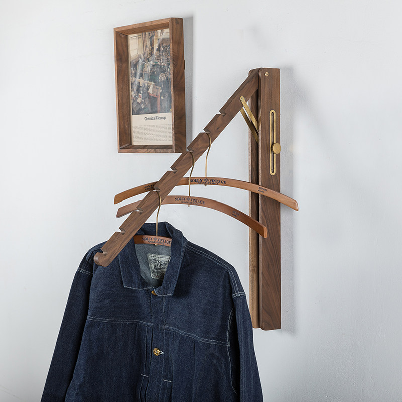 Solid wood brass foldable wall hanging clothes hanger wall-mounted hanging telescopic clothes hanging telescopic clothes rack display rod