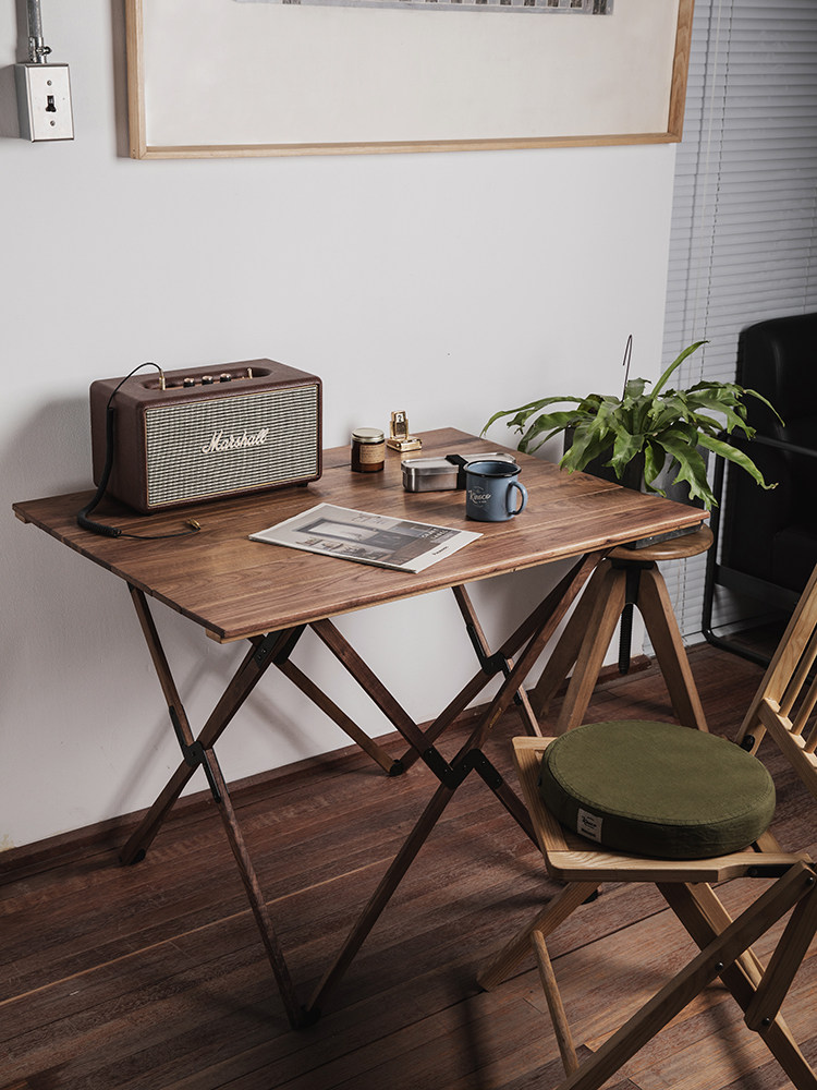 KINOCO solid wood folding table Portable outdoor high egg roll table Camping simple square table Small apartment dining table