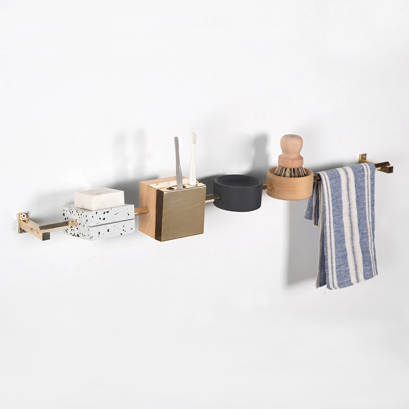 Nordic brass bathroom towel bar Kitchen Solid wood pylons Terrazzo cement multi-purpose storage rack Creative home