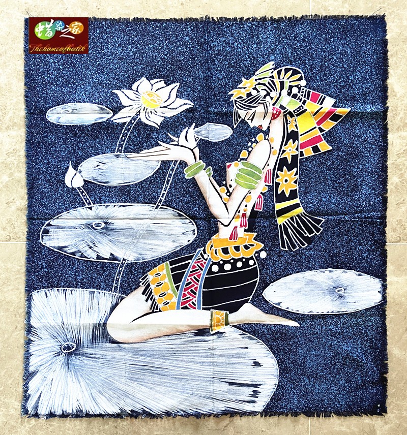 Special favorable wax dyeing Hmong artisanal wax dye ethnic characteristic wax dye decorative wall hanging Lotus female 92*72CM