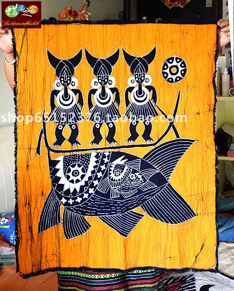 Batik painting Miao handmade batik national characteristics batik decorative wall hanging mountain people fishing 85*70