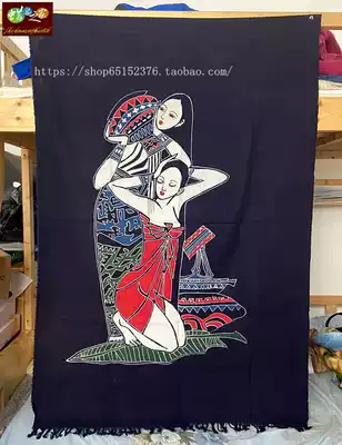 Batik painting Guizhou Miao Batik Batik Door Curtain Decoration Wall-hung Parker Half Curtain 135 * 90CM