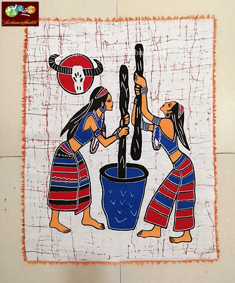 New heavy color screen painting ethnic village decoration tourism memorial home decoration punch rice 85*65CM