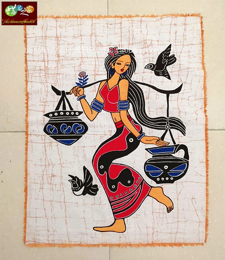 New heavy color silk screen painting ethnic village decoration tourism memorial home decoration burden 85*65CM