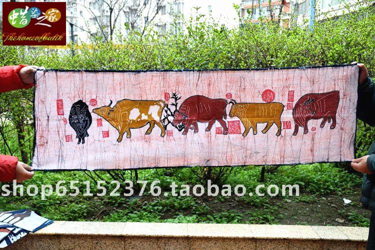 Batik painting Guizhou Miao batik national characteristics batik decorative wall hanging Wuniu figure 145*40CM