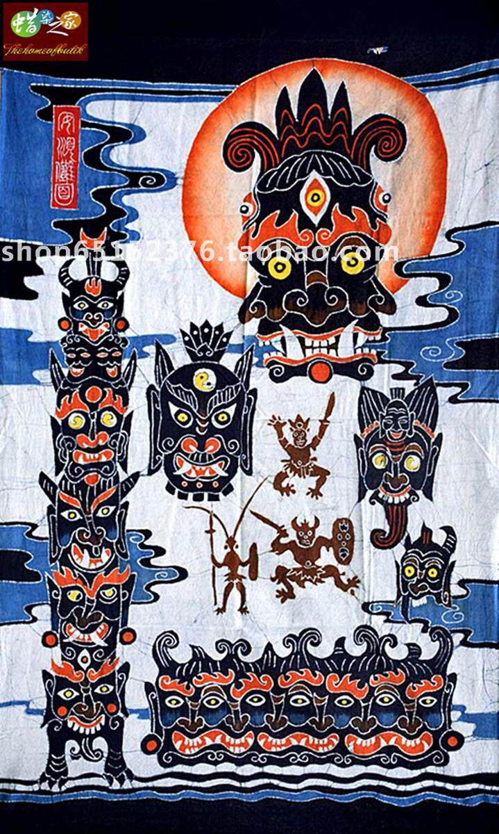 Batik door curtain Guizhou Miao batik batik painting decorative wall hanging Anshun Nuo surface 140*90CM
