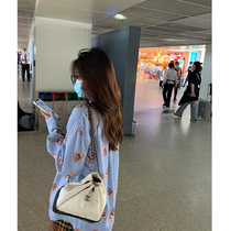 NORA Retro Blue Bear Shirt Women's 2022 Spring Hong Kong Wind Loose Lazy Wind Wear Sunproof Long Sleeve Jacket